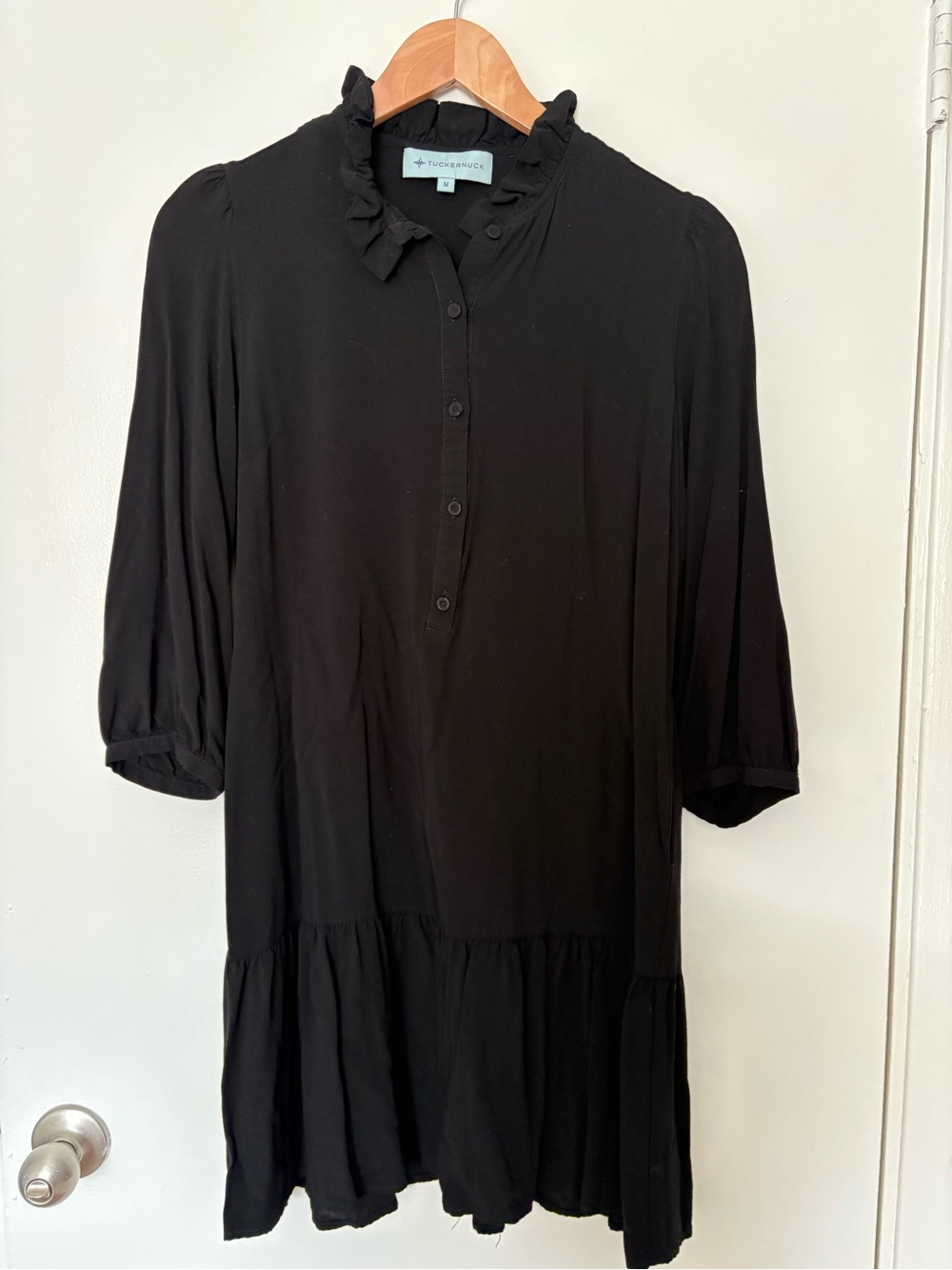 Tuckernuck Black Ruffle-Neck Button down dress